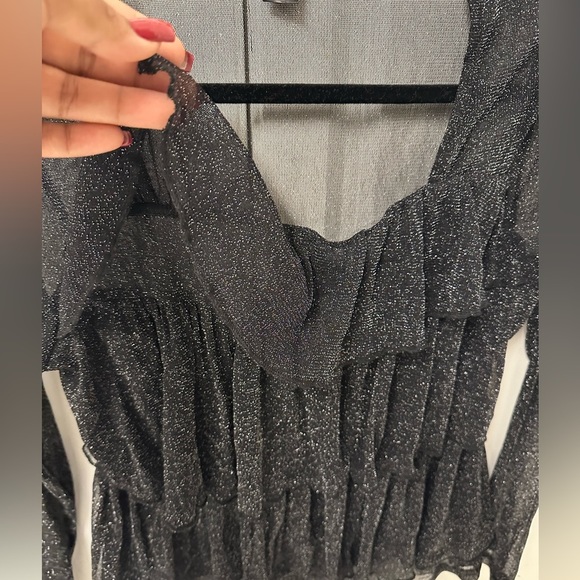 SHEIN ruffle trim glitter sheer top size 12 long sleeves black - Picture 4 of 11